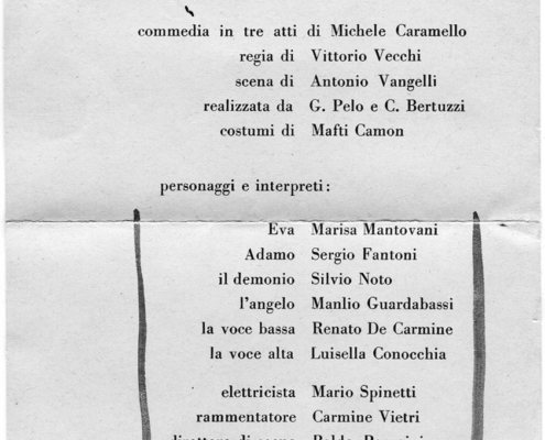 Foto sezione teatro Sergio Fantoni: 1952 Nel giardino erano in quattro di M. Caramello. Con Marisa Mantovani, Manlio Guardabassi e Silvio Noto. 1951.